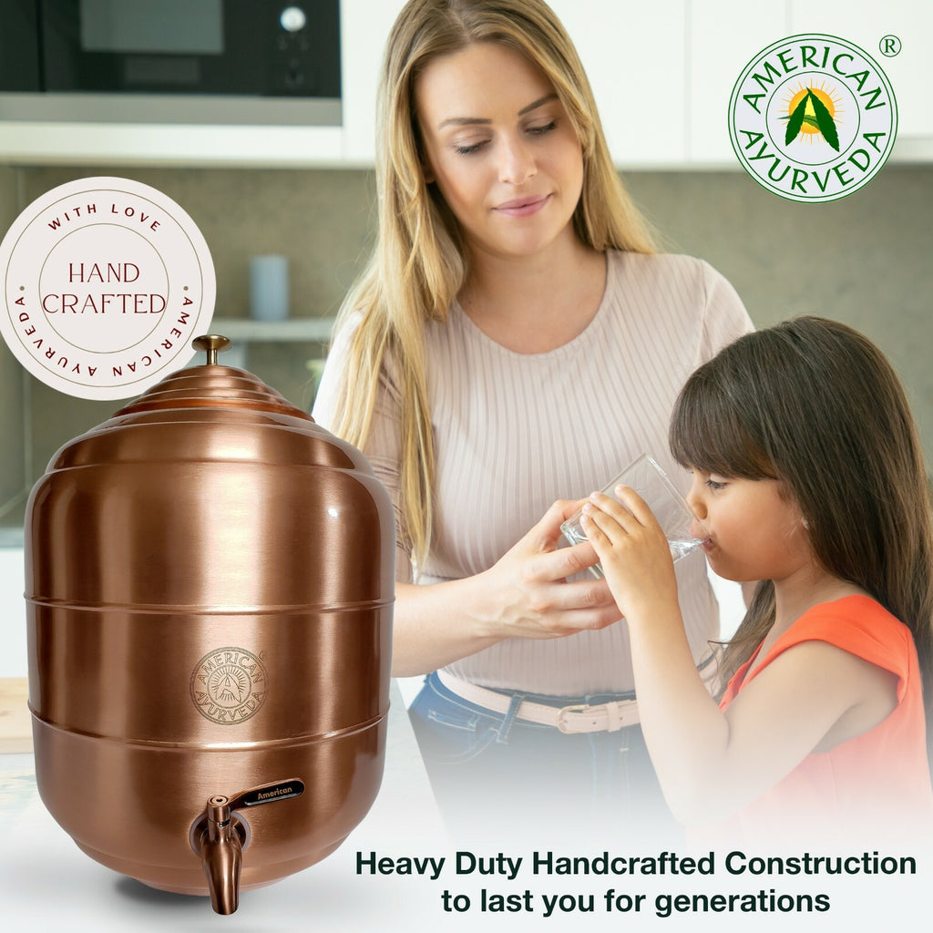 5 Gallon Countertop Pure Copper Water Dispenser Pot SS Faucet American Ayurveda