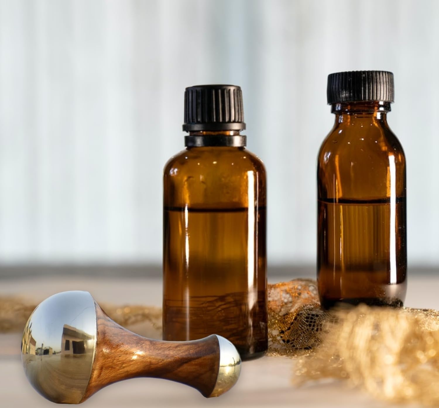 Kansa Wand 2 in 1 Mini Grip Beautiful Design Face Foot Body & Marma Massage Tool Teak Wood Handle Natural (Small & Marma)