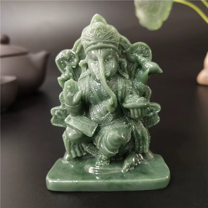 Lord Ganesha Buddha Statue Home Decoration Man-Made Jade Stone Ornaments Ganesh Elephant God Sculpture Figurines Buddha Statues