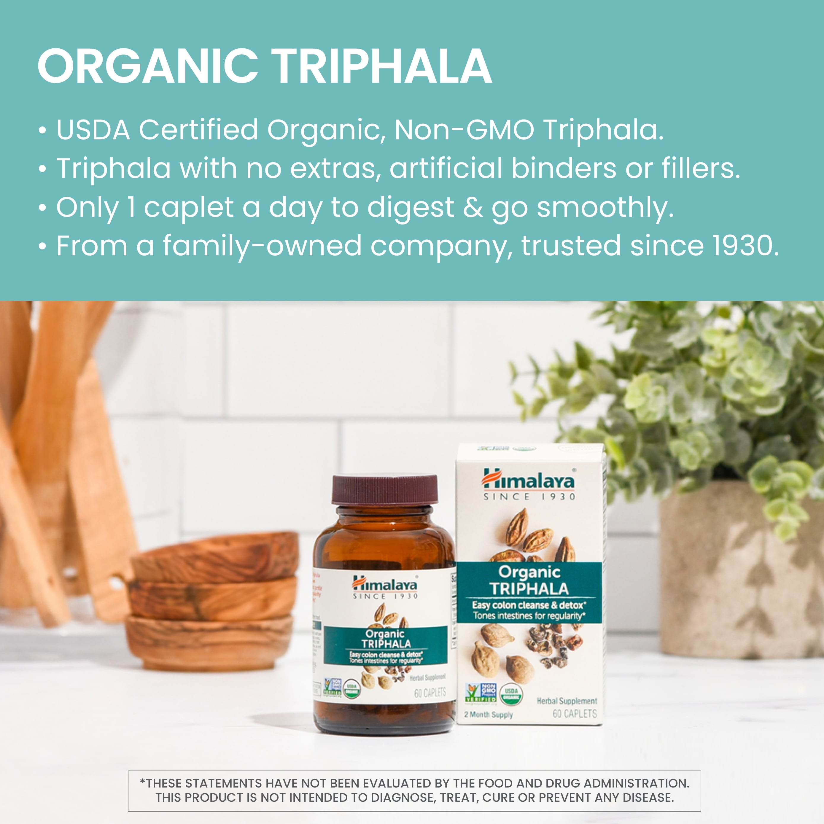 Organic Triphala, Colon Cleanse & Digestive Supplement for Occasional Constipation, 90 Caplets, 3 Month Supply