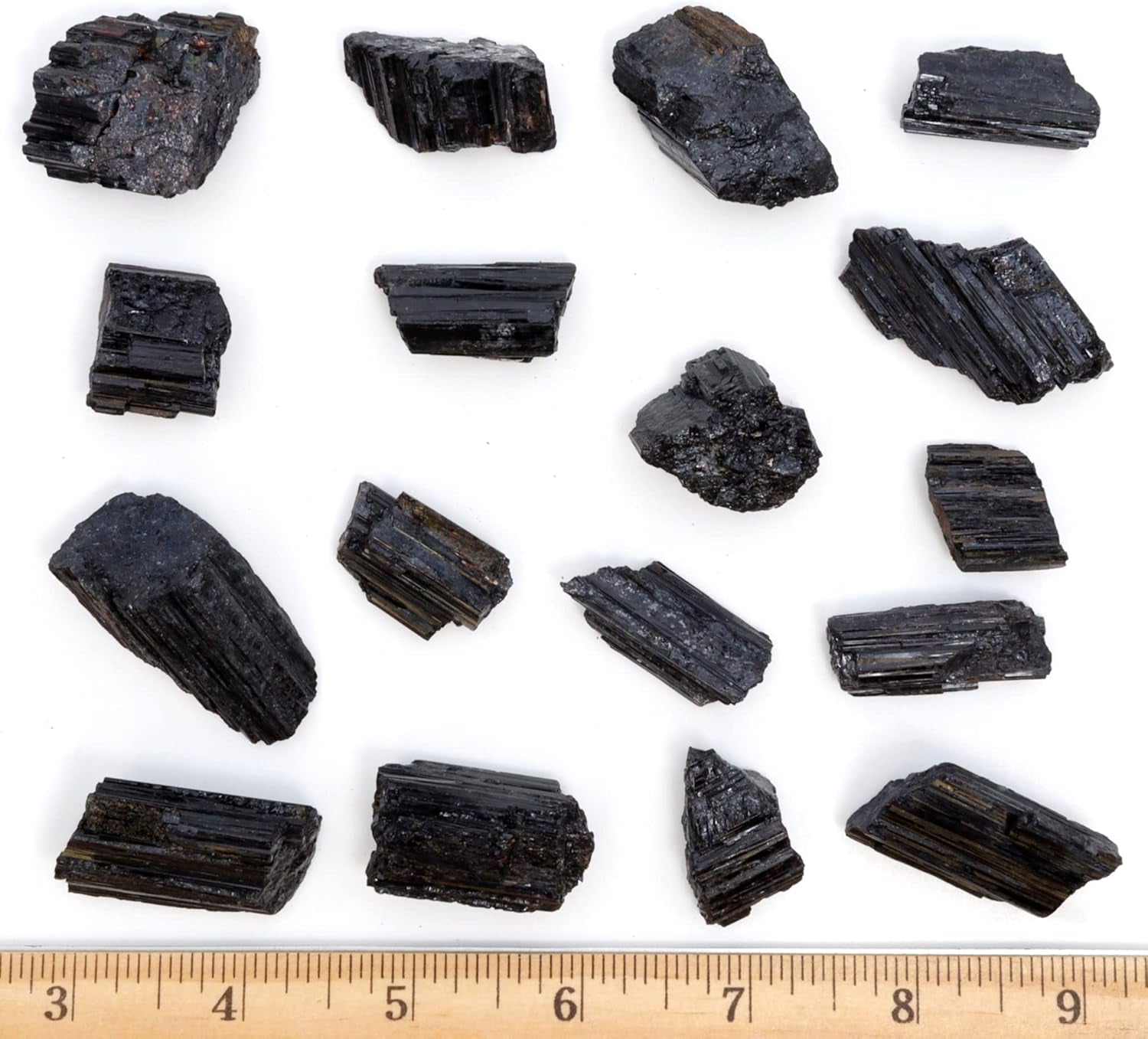 Black Tourmaline Crystals Bulk (1/2 LB Medium Pieces), Includes: (1) Selenite Stick & Information Cards, Rough Raw Natural Stones for Good Vibes, Reiki Energy Made in USA
