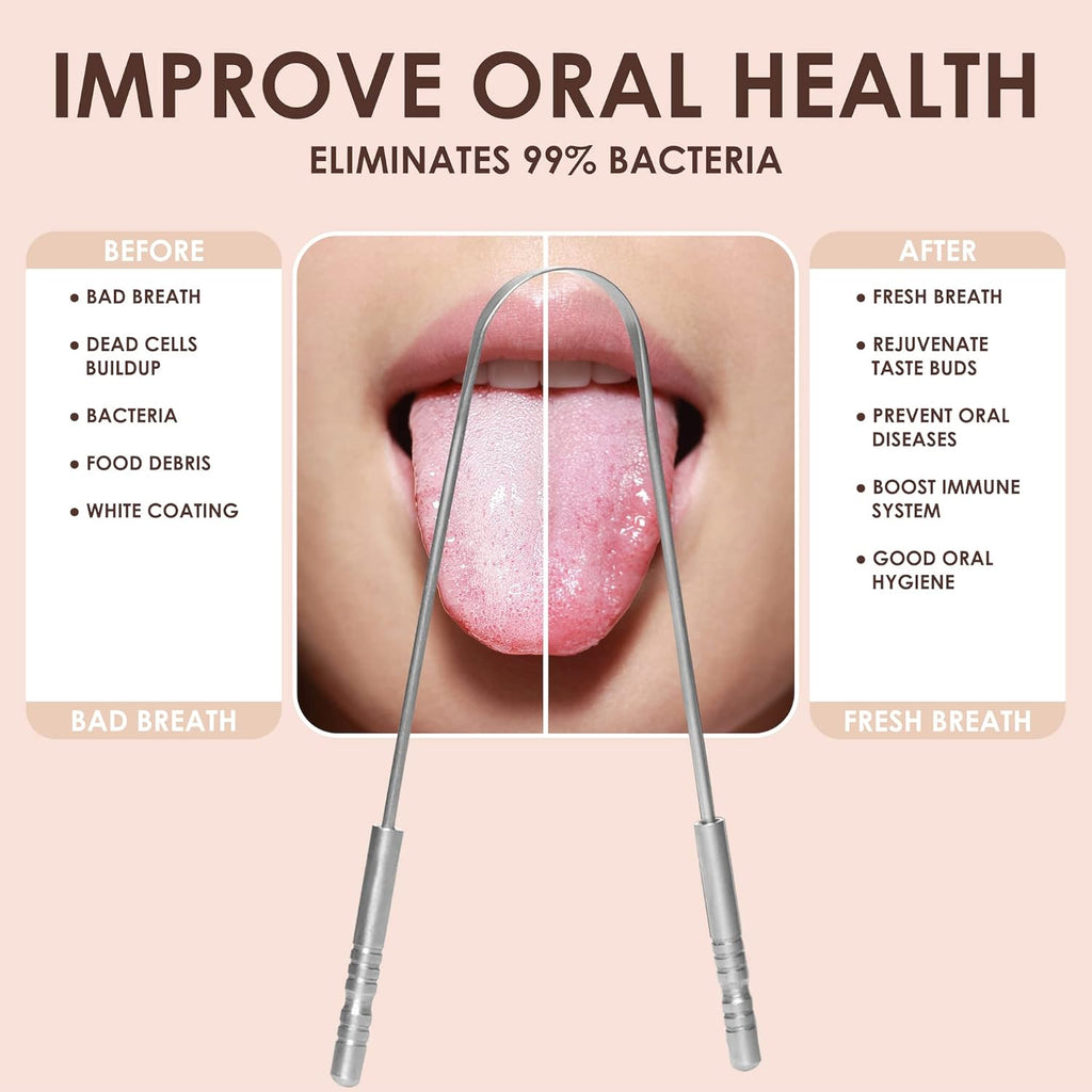 Trulife Tongue Scraper Tongue Cleaner Surgical Grade Stainless Steel (2 Pack), Reduce Bad Breath (Travel Cases Included), Metal Tongue Cleaner, Tongue Scraper for Fresher Breath & Easy to Use