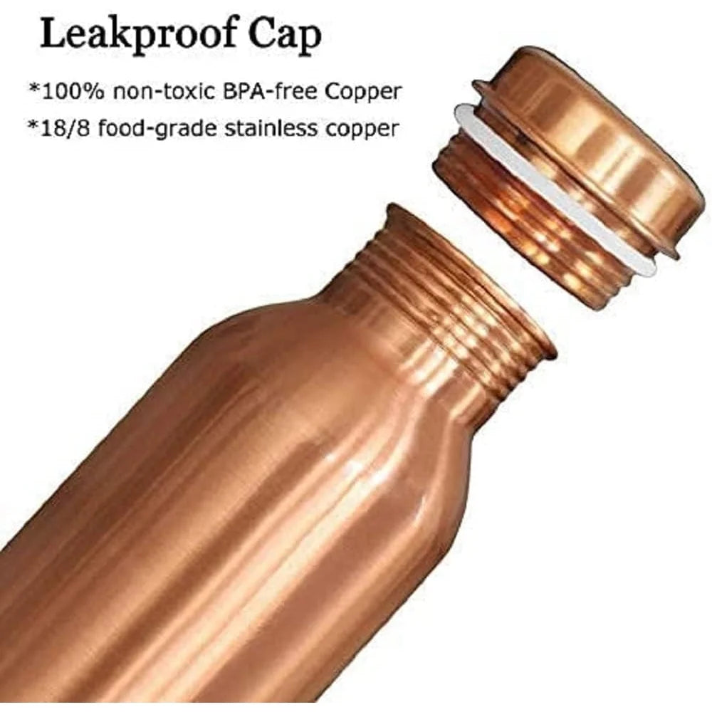 100% PURE COPPER WATER BOTTLE NO JOINT & LEAK PROOF DESIGN VESSEL AYURVEDA HEALTH BENEFIT PITCHER for SPORT, FITNESS, and YOGA