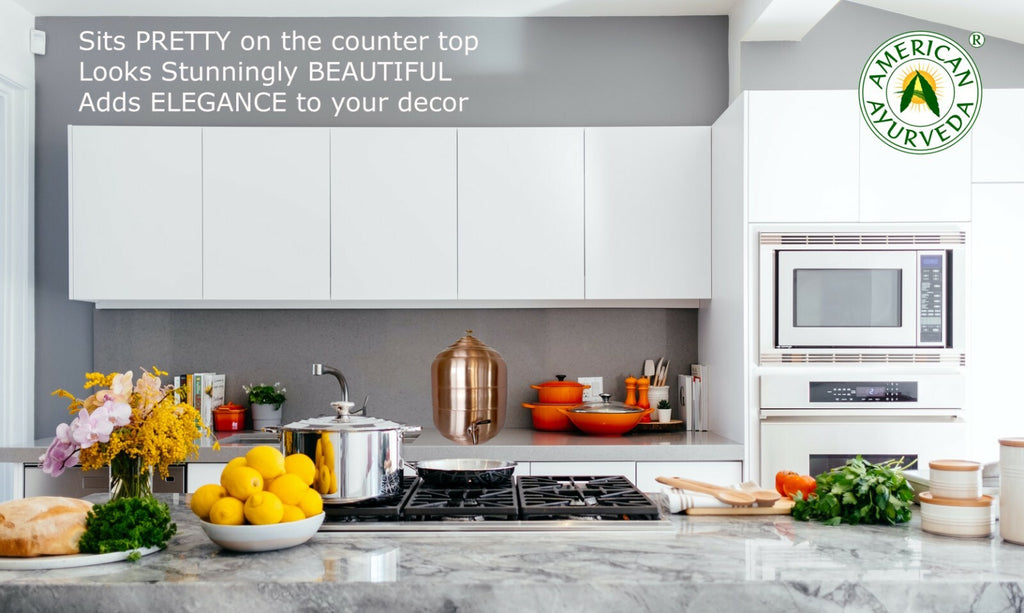 5 Gallon Countertop Pure Copper Water Dispenser Pot SS Faucet American Ayurveda