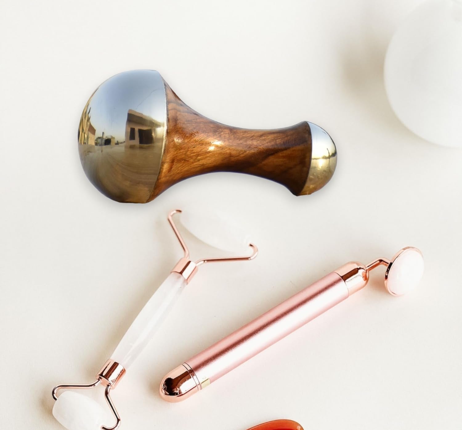 Kansa Wand 2 in 1 Mini Grip Beautiful Design Face Foot Body & Marma Massage Tool Teak Wood Handle Natural (Small & Marma)