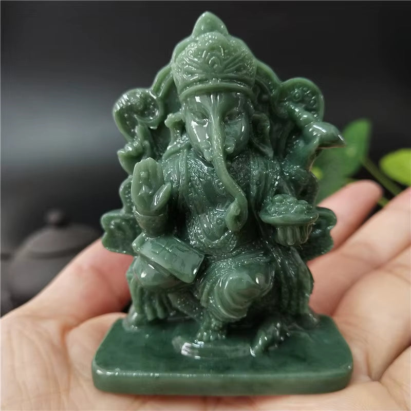 Lord Ganesha Buddha Statue Home Decoration Man-Made Jade Stone Ornaments Ganesh Elephant God Sculpture Figurines Buddha Statues
