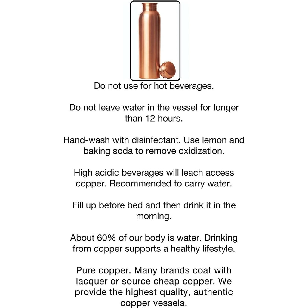100% PURE COPPER WATER BOTTLE NO JOINT & LEAK PROOF DESIGN VESSEL AYURVEDA HEALTH BENEFIT PITCHER for SPORT, FITNESS, and YOGA