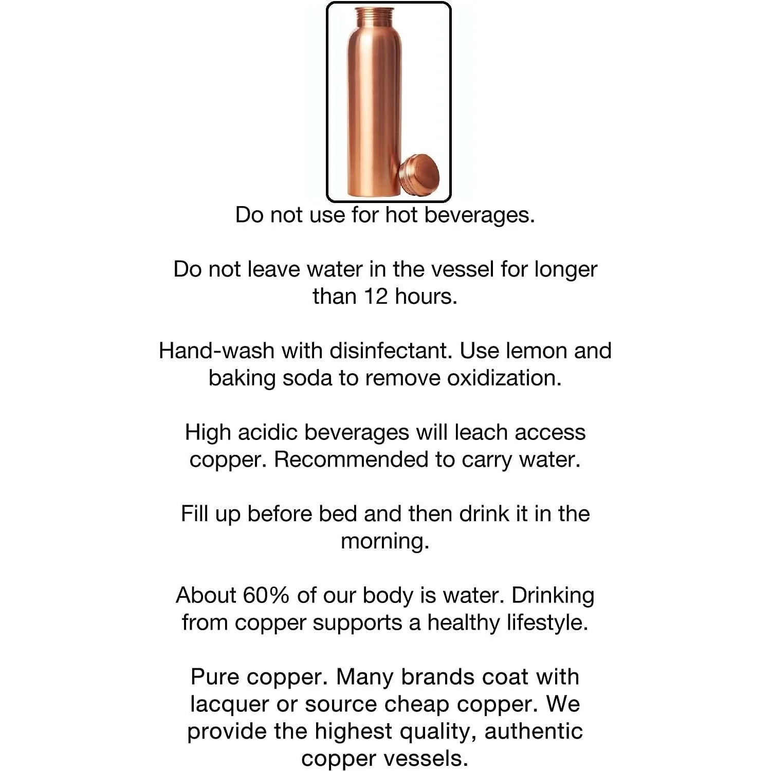 100% PURE COPPER WATER BOTTLE NO JOINT & LEAK PROOF DESIGN VESSEL AYURVEDA HEALTH BENEFIT PITCHER for SPORT, FITNESS, and YOGA