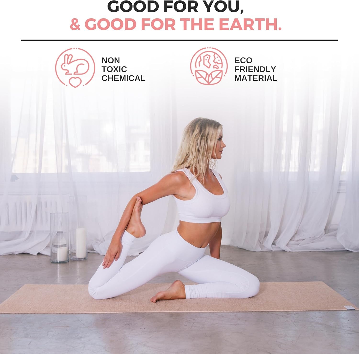 Organic Yoga Mat - Natural Jute Yoga Mats - Large Non Slip Eco Friendly Yoga Mats with Carrying Strap - Reversible Jute per - Extra Long Yoga Mat 72 Inch - 5Mm - All Types of Yoga - Vegan