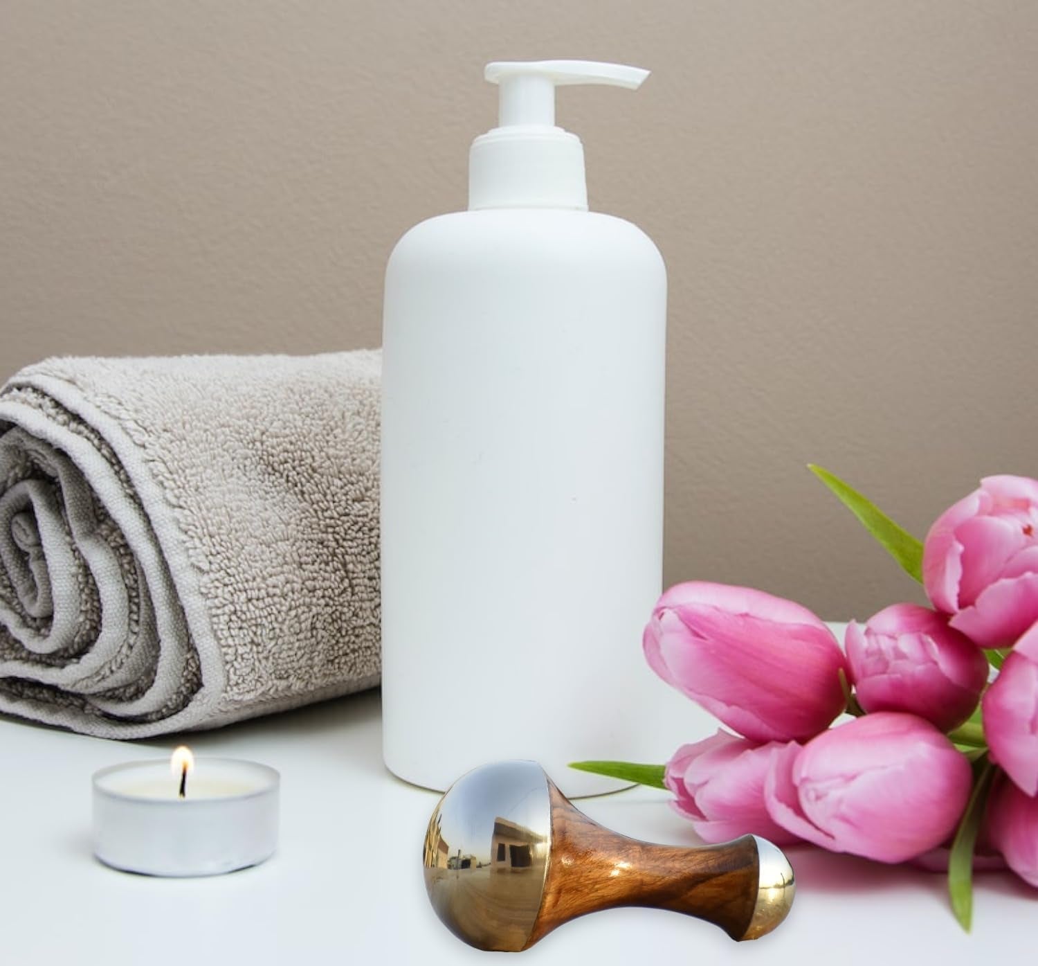 Kansa Wand 2 in 1 Mini Grip Beautiful Design Face Foot Body & Marma Massage Tool Teak Wood Handle Natural (Small & Marma)