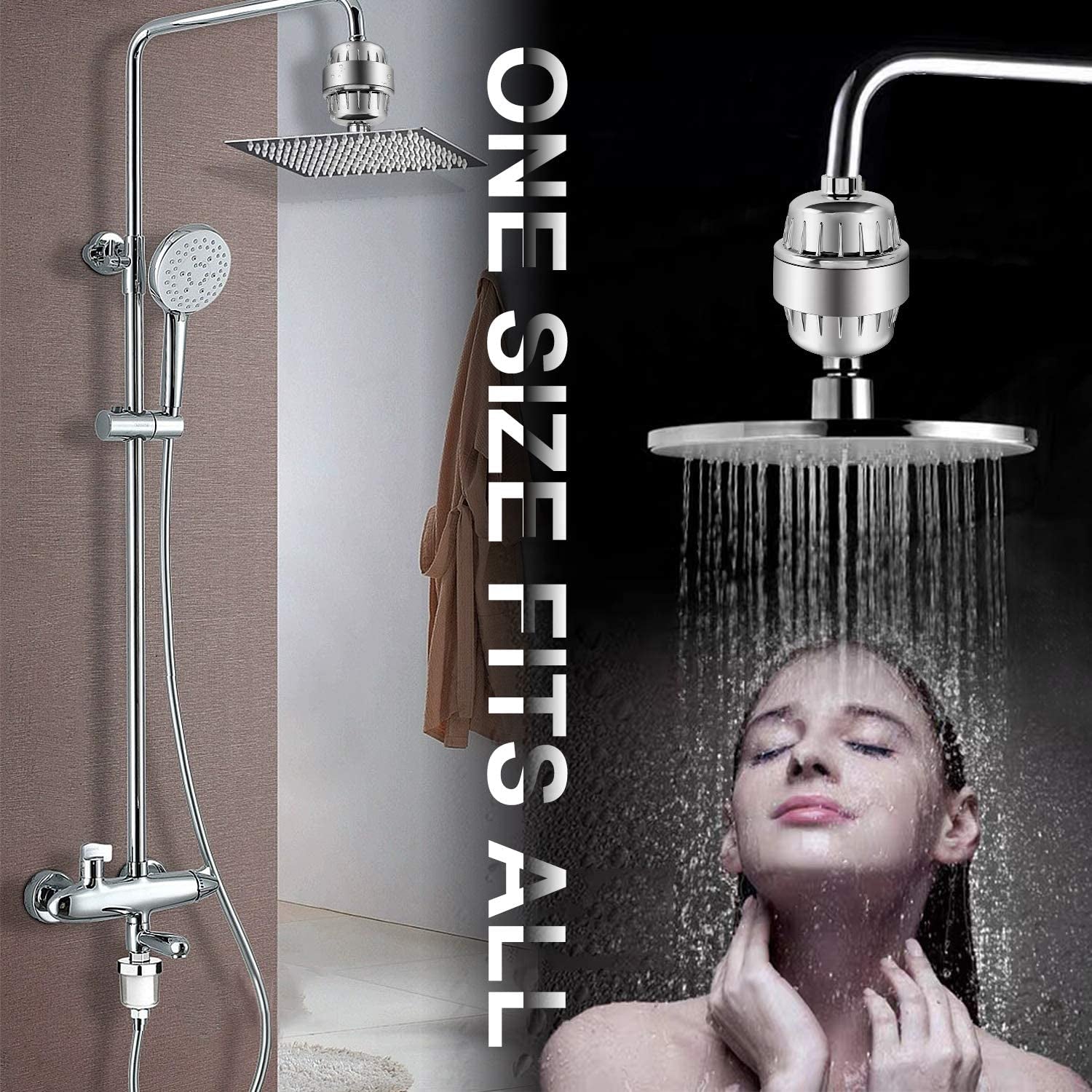 Universal 15 Stage Shower Filter,High-Output Shower Head Filter,With 2 Pcs Filter Cartridges,Removes Chlorine Fluoride Heavy Metals,Other Sediments