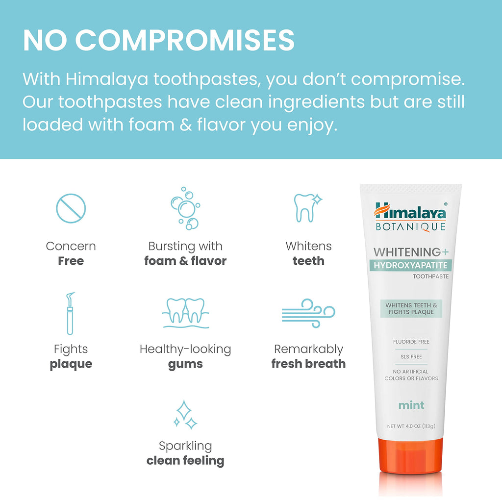 Botanique Whitening + Hydroxyapatite Toothpaste, Mint Flavor, Nano Hydroxyapatite, 4 Oz, 2 Pack