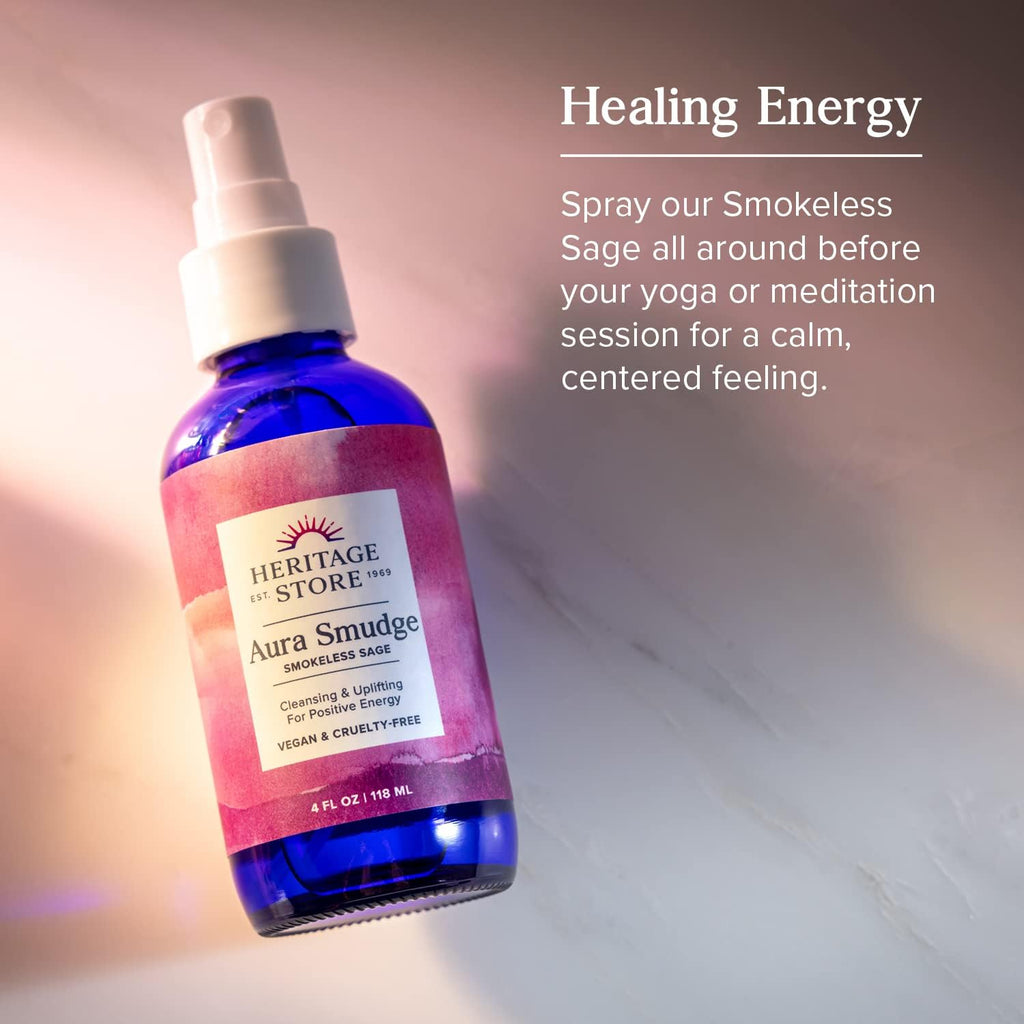 Aura Smudge Smokeless Sage with Juniper, Cleansing & Uplifting Spray for Positive Energy, Clean, Simple Alternative to Smudge Sticks & Burning Sage, Paraben Free, Vegan, 4Oz