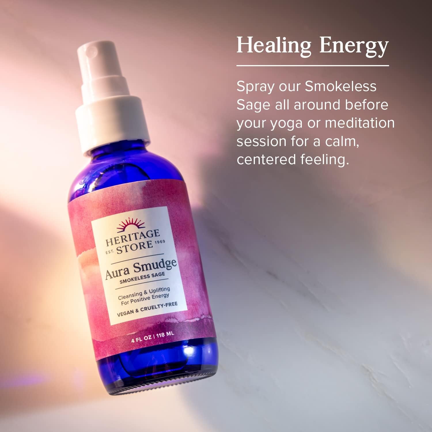 Aura Smudge Smokeless Sage with Juniper, Cleansing & Uplifting Spray for Positive Energy, Clean, Simple Alternative to Smudge Sticks & Burning Sage, Paraben Free, Vegan, 4Oz